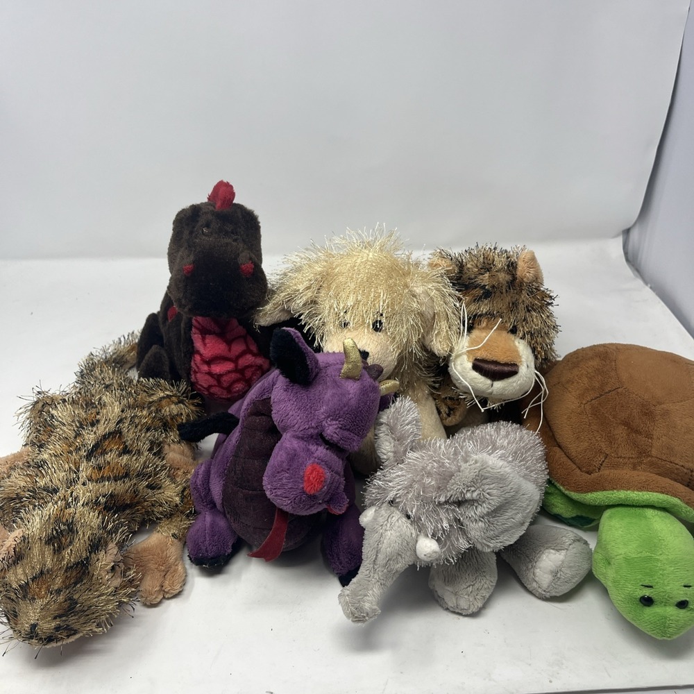 Webkinz GANZ Lot of 7 Stuffed Animals Plush Dragon Dinosaur Turtle Elephant Lab